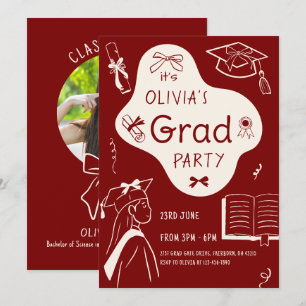 Aesthetic Whimsical Hand Drawn Graduation Party Invitation