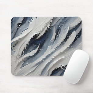 Aesthetic White Feathery And Blue Mouse Mat