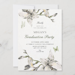 Aesthetic white grey flower bloom graduation invitation