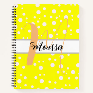 Aesthetic White Yellow Colour - Cute Name Monogram Notebook