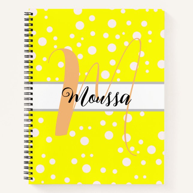 Aesthetic White Yellow Colour - Cute Name Monogram Notebook (Front)