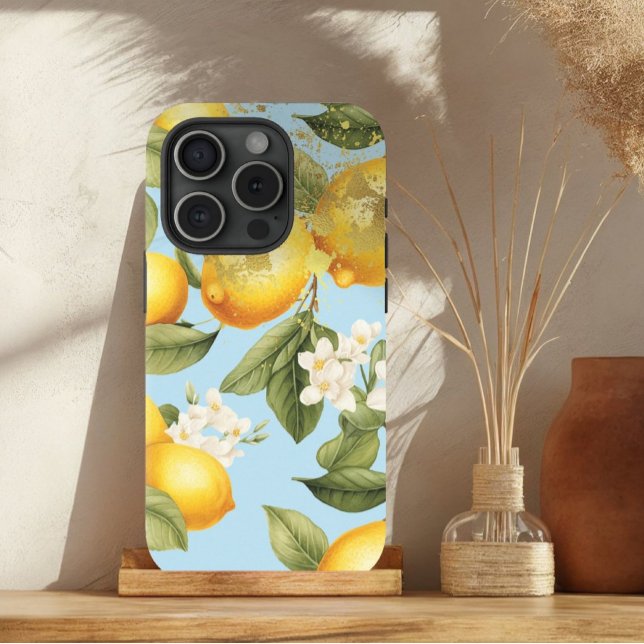 Aesthetic Yellow, Light Blue and Gold Lemon Fruit  Case-Mate iPhone Case (Creator Uploaded)