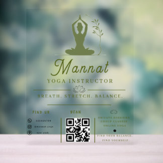 Aesthetic Yoga Instructor Acrylic Business Card Sign