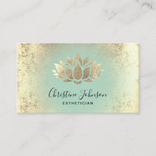 aesthetician aqua and faux gold foil business card