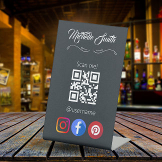 Aesthetician Black White Grey Grey Qr Code Pedestal Sign