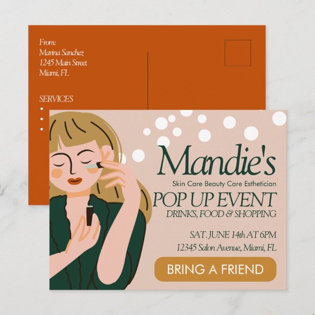 Aesthetician Business Salon Pop Up Event  Postcard (Front/Back)