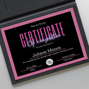 Aesthetician Certificate Of Completion Awards Pink