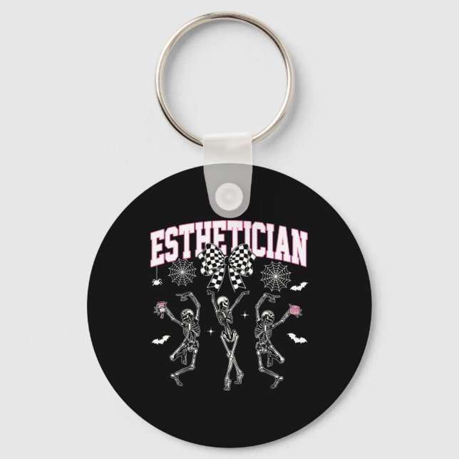 Aesthetician Dancing Skeleton Halloween Bow Skin T Key Ring (Front)
