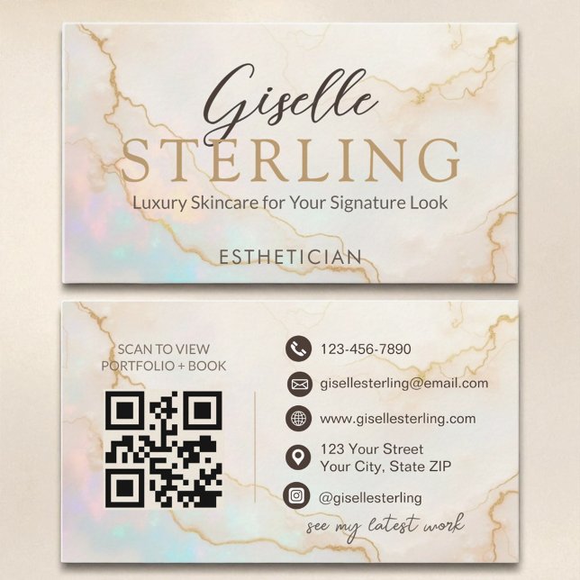 Aesthetician Elegant Pearl Opal Gold Script Business Card (Creator Uploaded)