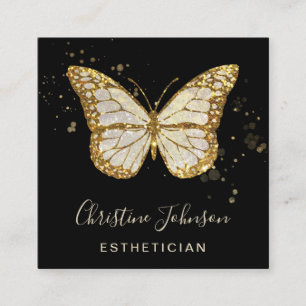 aesthetician faux glitter butterfly square business card