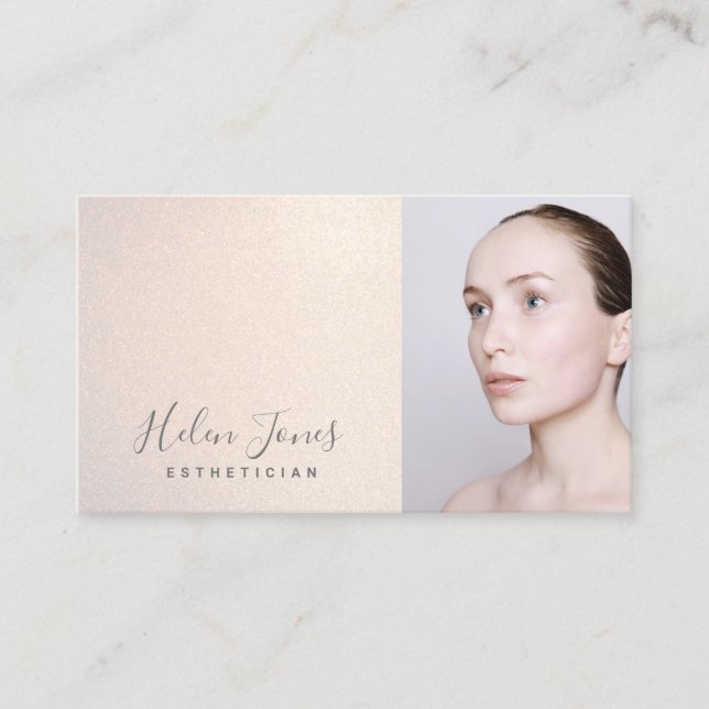 aesthetician faux glitter champagne business card (Front)