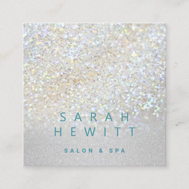 aesthetician faux glitter square business card (Front)