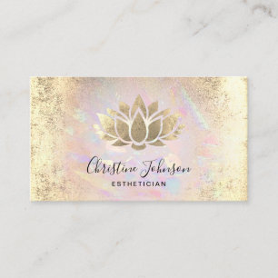 aesthetician faux gold foil lotus on opal texture business card