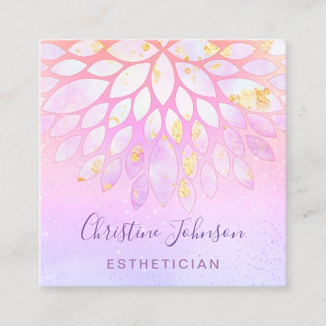 aesthetician floral purple pink square  square business card (Front)