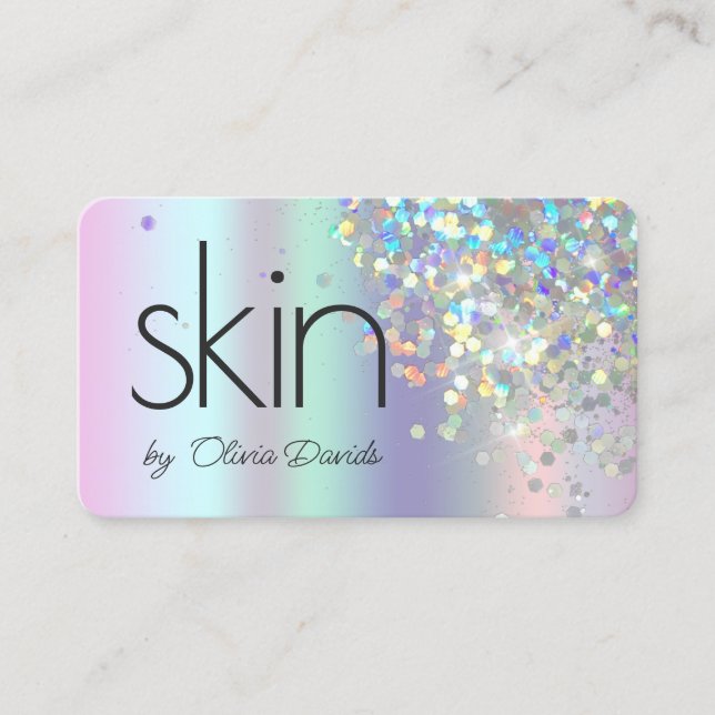 Aesthetician Holographic Glitter Skincare Salon Business Card (Front)