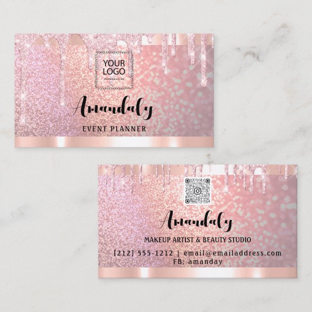 Aesthetician Lash Nails Hair QRCode Logo Rose Pink Business Card (Front/Back)