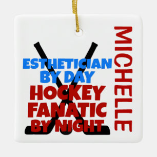 Aesthetician Loves Hockey CUSTOM Ceramic Ornament