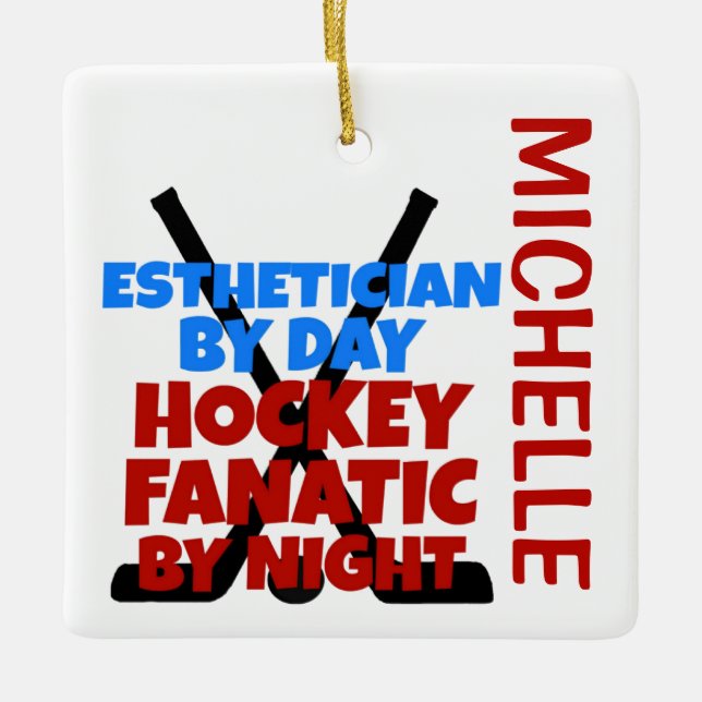 Aesthetician Loves Hockey CUSTOM Ceramic Ornament (Front)