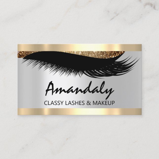 Aesthetician Makeup Eyelashes Gold Appointment Car Business Card (Front)