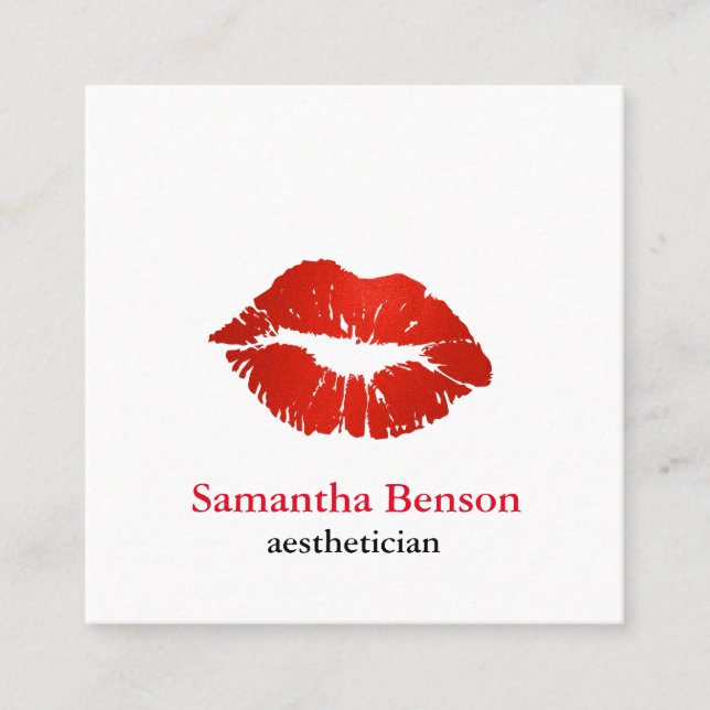 Aesthetician or Makeup Artist Red Lips Square Business Card (Front)