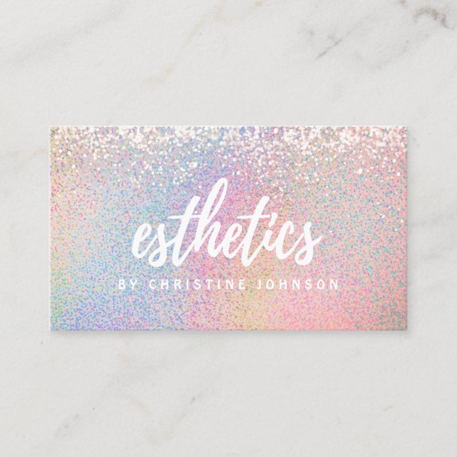 aesthetician pastel rainbow glitter effect business card (Front)