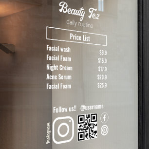 Aesthetician Price List Instagram Follow us Window Cling