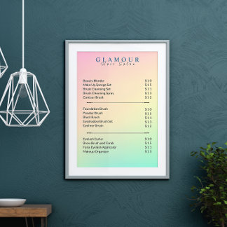Aesthetician Price List Pastel Holographic Poster