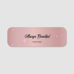 Aesthetician Rose Gold Script Calligraphy Name Tag