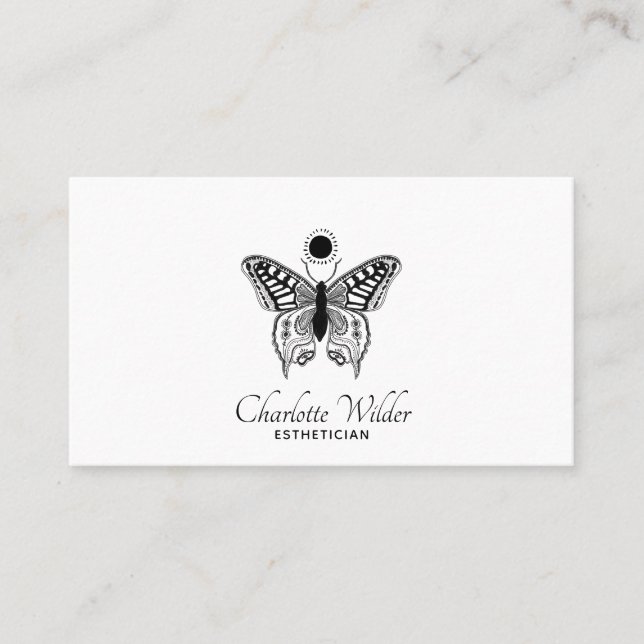 Aesthetician Skincare Butterfly Logo Business Card (Front)