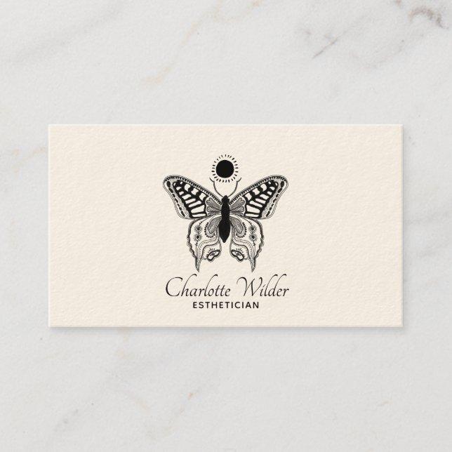 Aesthetician Skincare Butterfly Logo Business Card (Front)