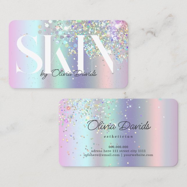 Aesthetician Skincare Salon Holographic Glitter Calling Card (Front/Back)