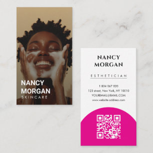 Aesthetician Skincare Vertical Full Photo QR Code Business Card