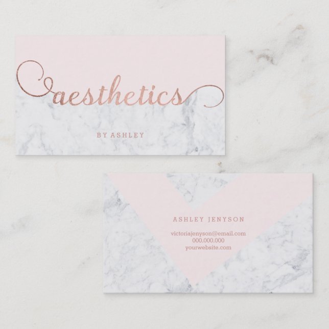 Aesthetics colour block rose gold typography marbl business card (Front/Back)