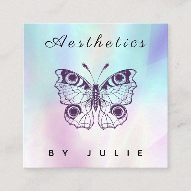 Aesthetics Holographic Elegant Butterfly Modern Square Business Card (Front)