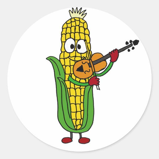 AF- Corn Playing Fiddle or Violin Classic Round Sticker (Front)