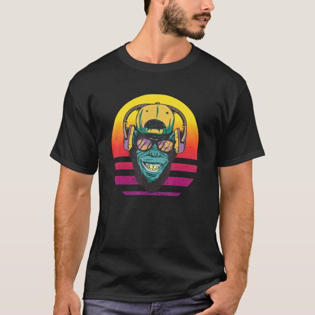 Affe Motiv Geschenk Affe Mit Sonnenbrille Kopfhöre T-Shirt (Front)