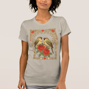 Affectionate Birds and Red Roses Art Nouveau T-Shirt