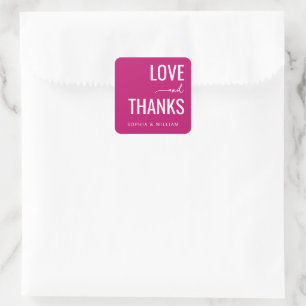 Affectionate Magenta Love Thanks Square Sticker