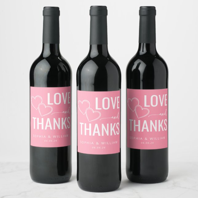 Affectionate Pink Hearts Wine Label (Bottles)