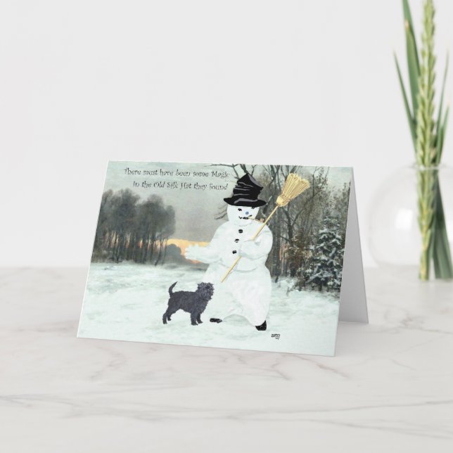 Affenpinscher and Snowman Holiday Card (Front)