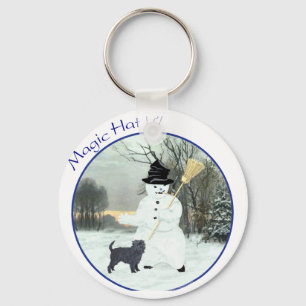Affenpinscher and Snowman Key Ring