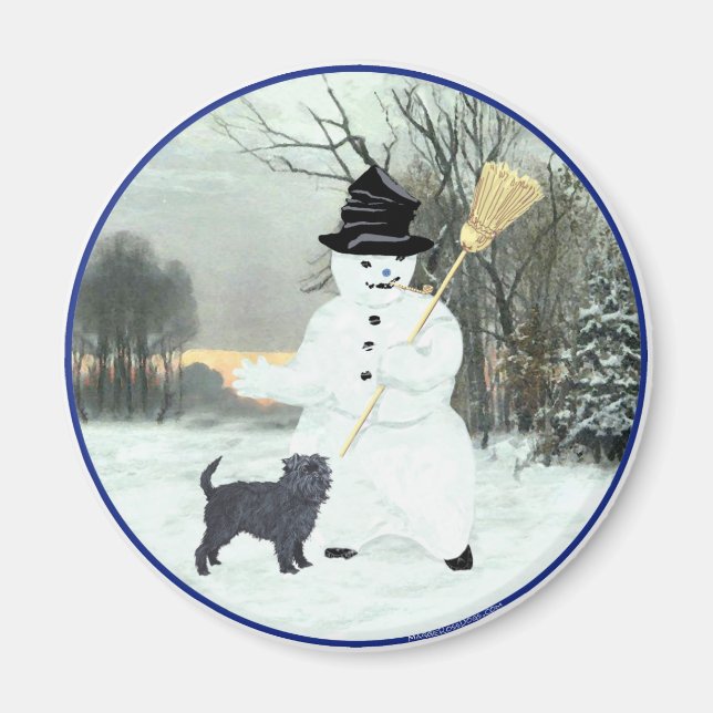 Affenpinscher and Snowman Magnet (Front)