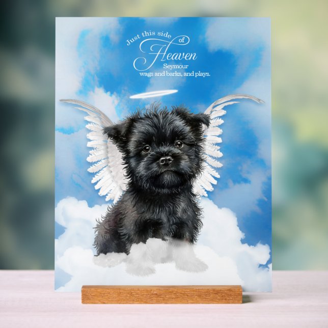 Affenpinscher Angel Dog with Name Pet Memorial Acrylic Sign (Neutral)