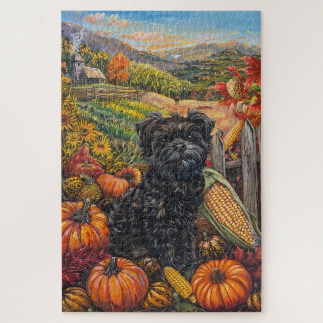 Affenpinscher Autumn Harvest Thanksgiving Dog Jigsaw Puzzle (Vertical)