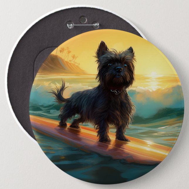 Affenpinscher Beach Surfing Painting 6 Cm Round Badge (Front & Back)