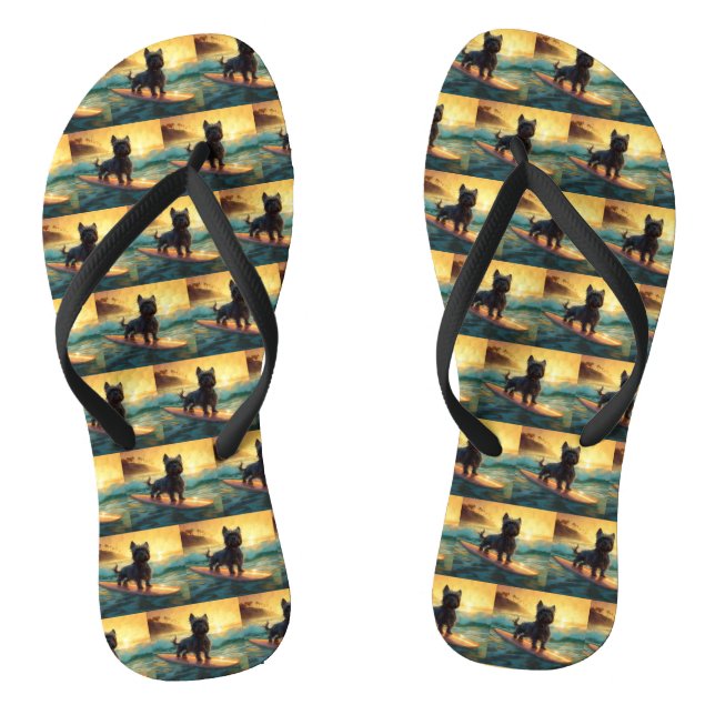 Affenpinscher Beach Surfing Painting Flip Flops (Footbed)
