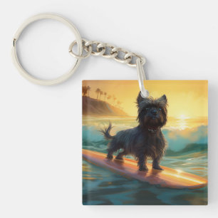 Affenpinscher Beach Surfing Painting Key Ring