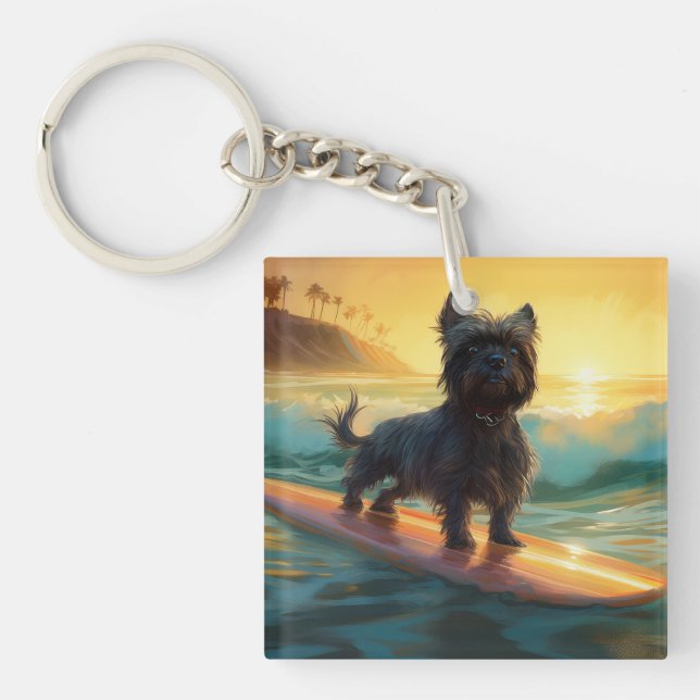 Affenpinscher Beach Surfing Painting Key Ring (Front)