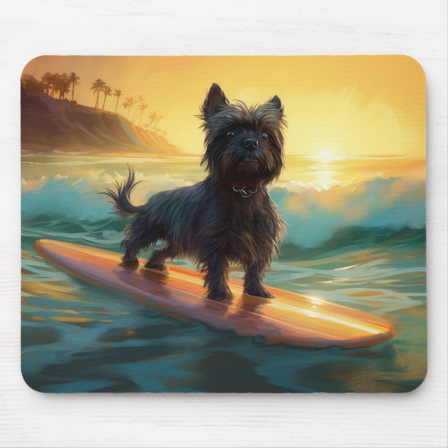 Affenpinscher Beach Surfing Painting Mouse Mat (Front)