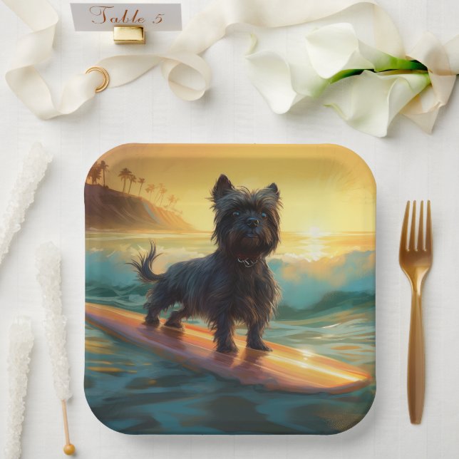 Affenpinscher Beach Surfing Painting Paper Plate (Wedding)